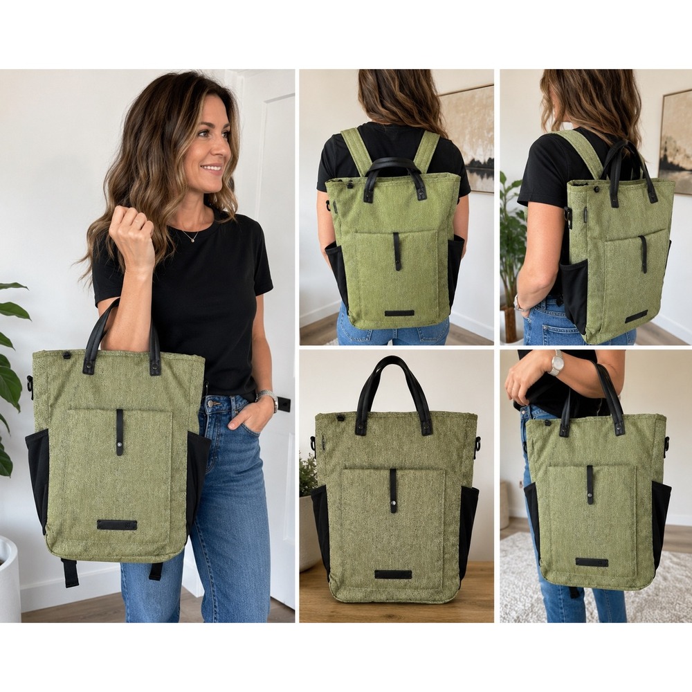 Sherpani Camden Convertible Backpack Tote Bag Olive Green Melange Missing Strap